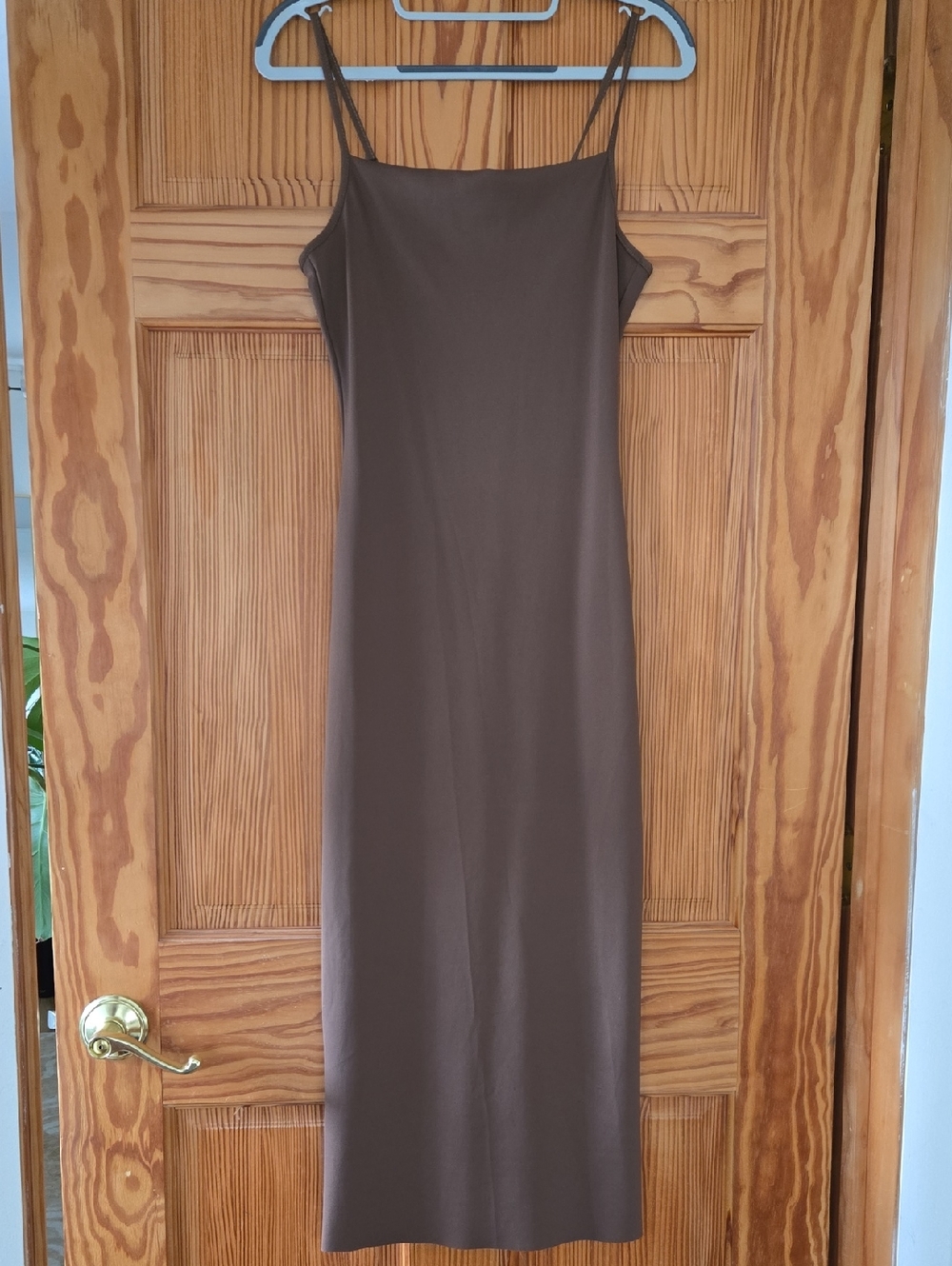 Never Worn Good American Brown Midi Slip Dress with Spaghetti Straps Size 1
